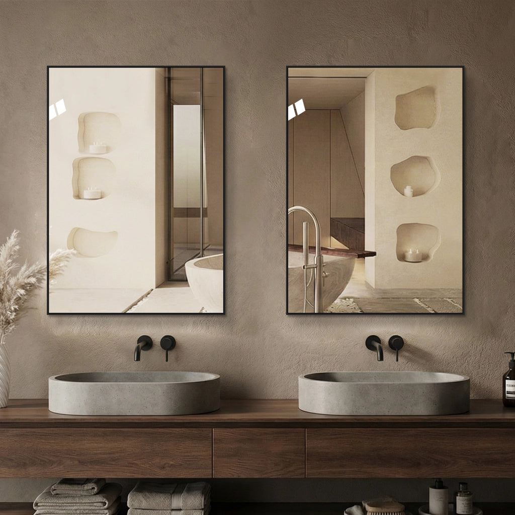 Specchio bagno 50x70 cm con cornice in alluminio nero; specchio senza rame hd