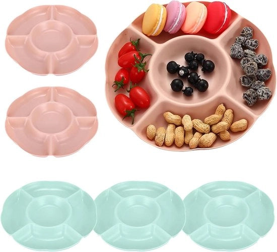 Tavolo per snack con 5 contenitori - 6 pezzi di scatola di plastica riciclabile per noci, caramelle, frutta, alimenti secchi