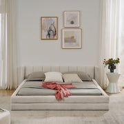 Letto Matrimoniale 160x200cm - Xylo - Testiera Chenille e Struttura Eucalipto/Ferro Beige