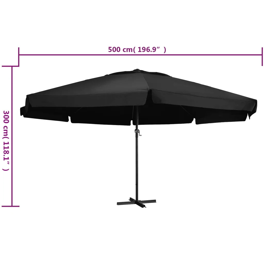 Ombrellone da Giardino-Ombrello da Balcone con Palo in Alluminio 500 cm Nero