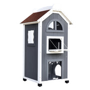 Casetta per Gatti 2 Piani ¨C zephmum ¨C Legno di Abete, Grigio, 59x55x109 cm