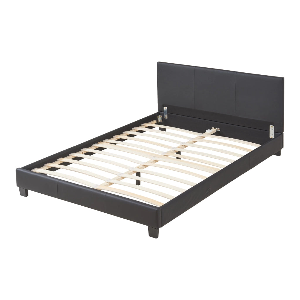 Letto Francese Albacete con Testiera Alta e Materasso 140x200 cm Similpelle Nero Corium