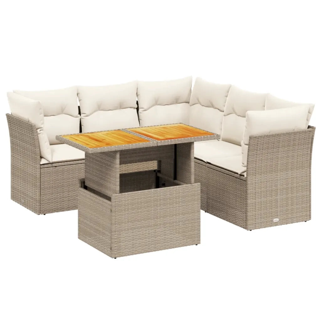Set Divano da Giardino 5 pz con Cuscini Beige in Polyrattan