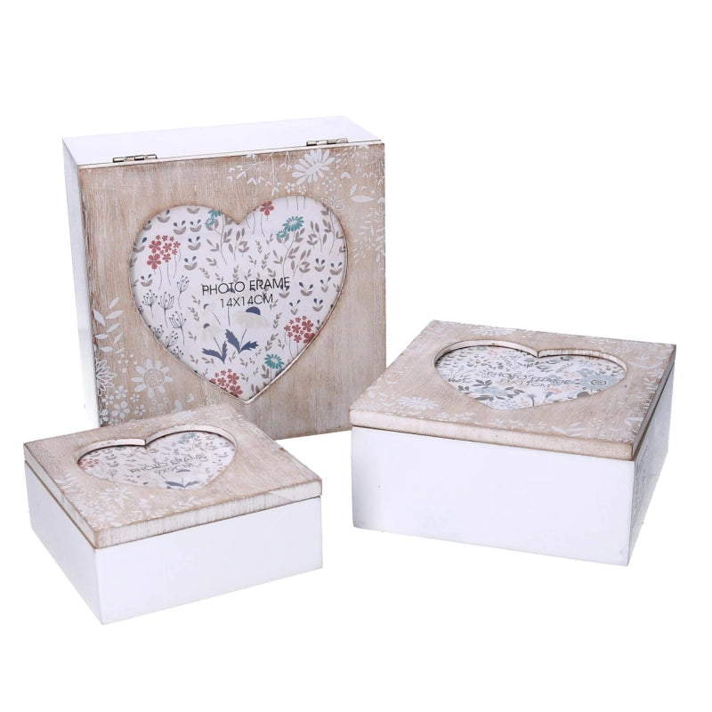 Scatola legno 1-3 cuore beige quadro cm 18x18h9