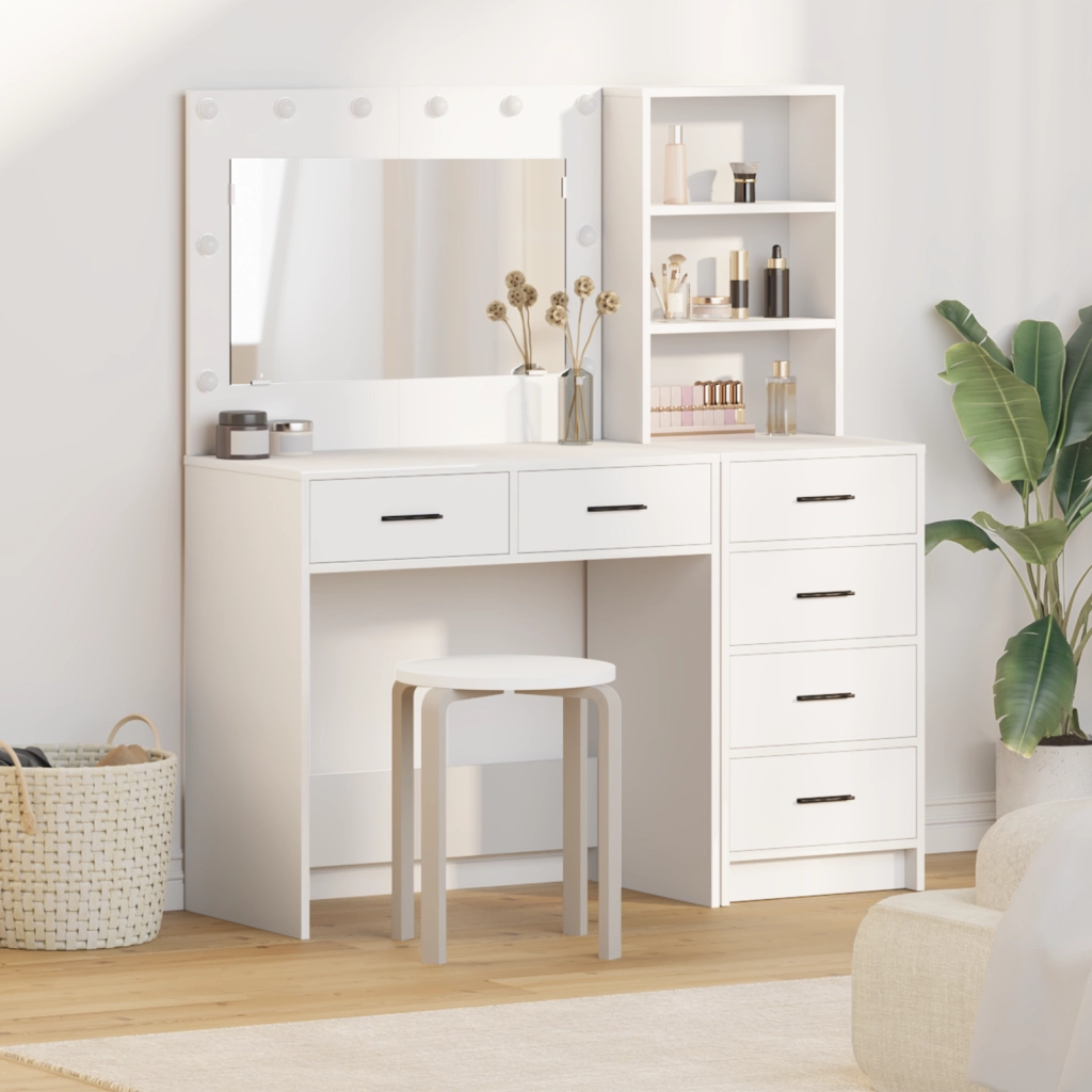 Set Toeletta a 2 Pezzi con LED in Legno Bianco Ingegnerizzato