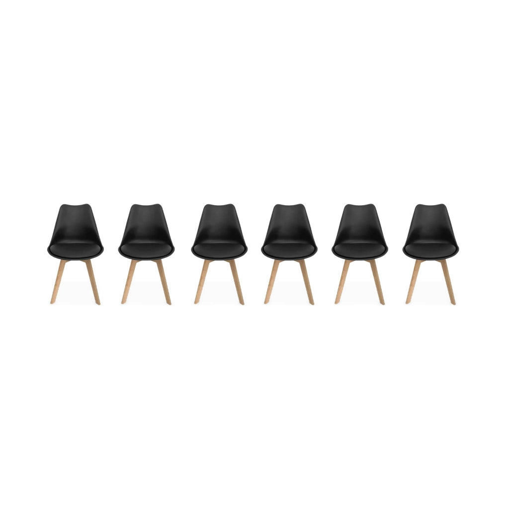 Set 6 sedie scandinave imbottite, gambe in legno per sala da pranzo,