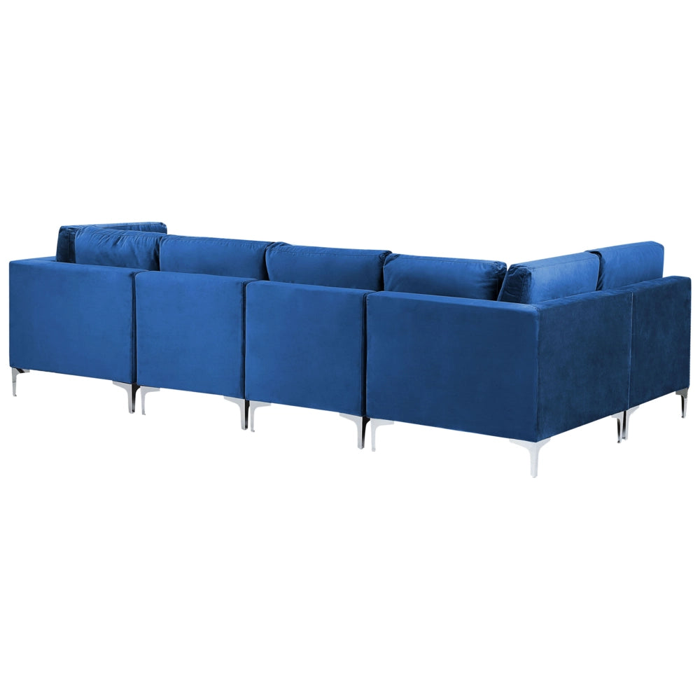Divano componibile blu marino velluto a forma di U 6 posti gambe in metallo argento stile glamour