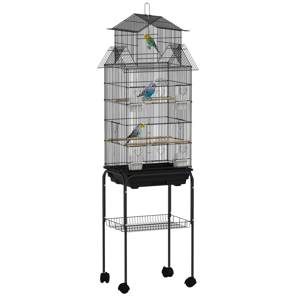 Voliera con Ruote e Supporto ¨C Xylo ¨C Nero 50,5x41x163 cm Acciaio