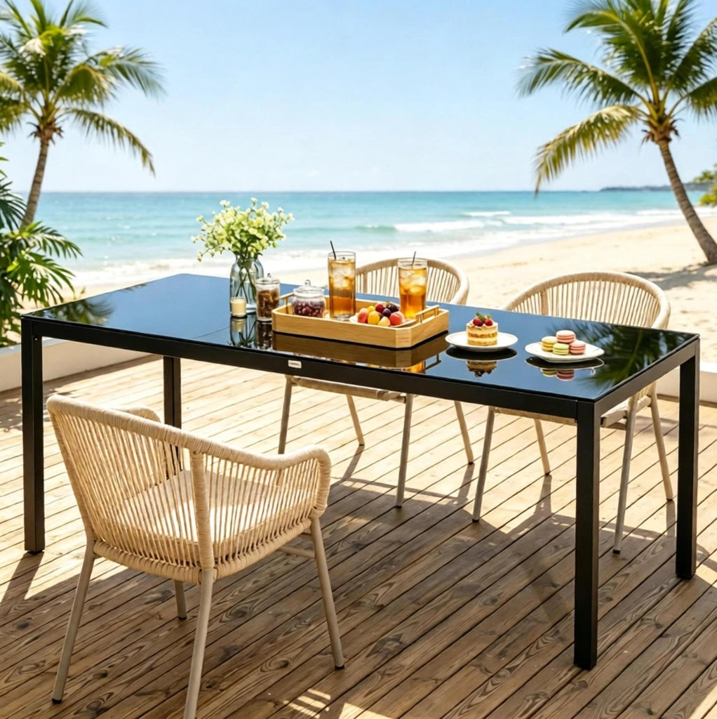 Tavolo da pranzo da esterno in alluminio e vetro temperato 180x80 cm nero