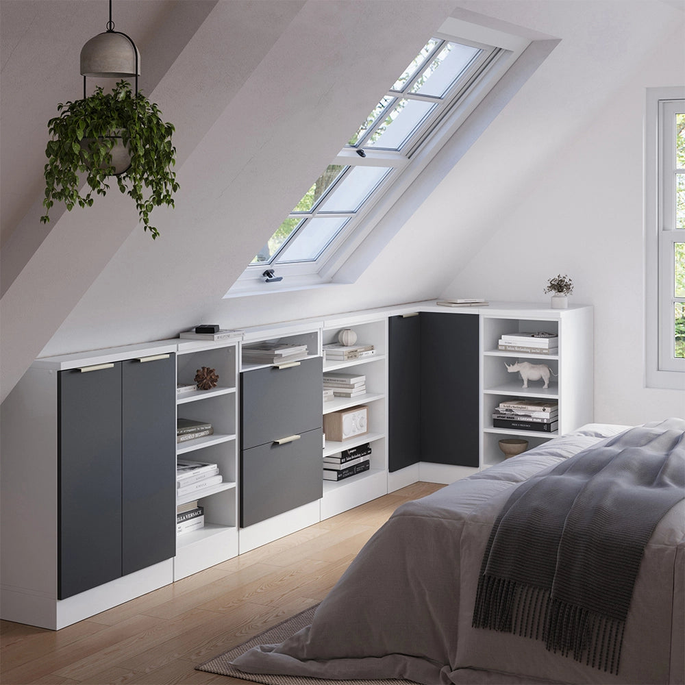 Mobile sottotetto Mobile angolare Rion Antracite-oro/Bianco 75.6 x 83.8 cm con 1 porta Vicco