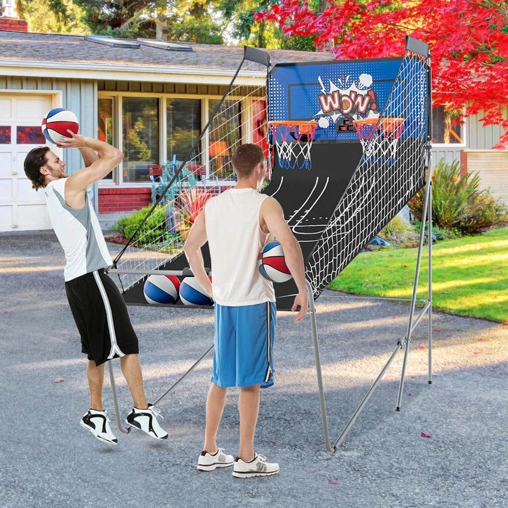Macchina da Pallacanestro Elettronica, Canestro Basket da Camera a Doppio Tiro Pieghevole con Punteggio Elettronico, 4 Palle, 8 Modalità di Gioco e 2 Canestri (Blu 2)