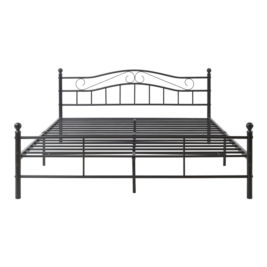 Letto Matrimoniale Florenz in Acciaio con Testiera Decorativa e Materasso 160 x 200 cm Nero [en.casa]