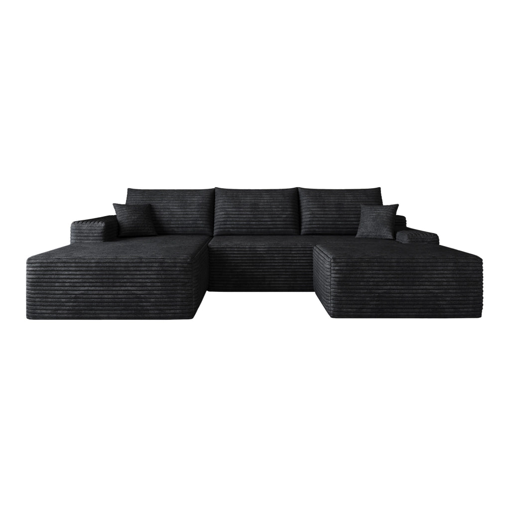 Divano nero 270x175x83 cm rivestito in tessuto di velluto a coste