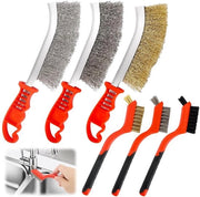 Set di 6 spazzole a filo - Acciaio inossidabile / Spazzola in acciaio / Ottone / Nylon - Piccola spazzola a filo con manico curvo per la pulizia di residui di vernice / Ruggine - Colorazione legno
