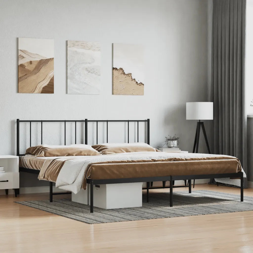 Letto matrimoniale | Letto per adulti | Giroletto con Testiera in Metallo Nero 180x200 cm
