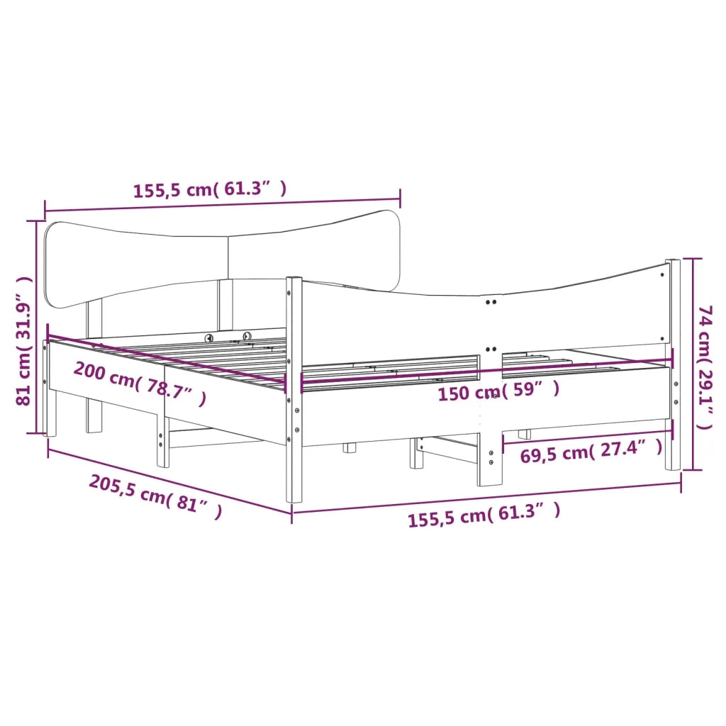 Letto matrimoniale | Letto per adulti | Giroletto senza Materasso Marrone Cera 150x200 cm Legno di Pino