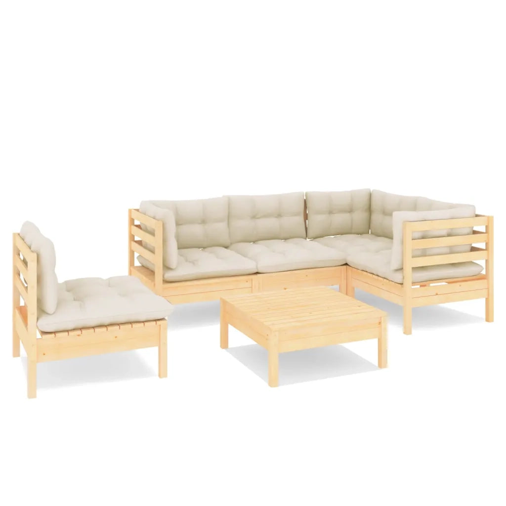 Set Divani da Giardino 6 pz con Cuscini Crema in Massello di Pino 3096412