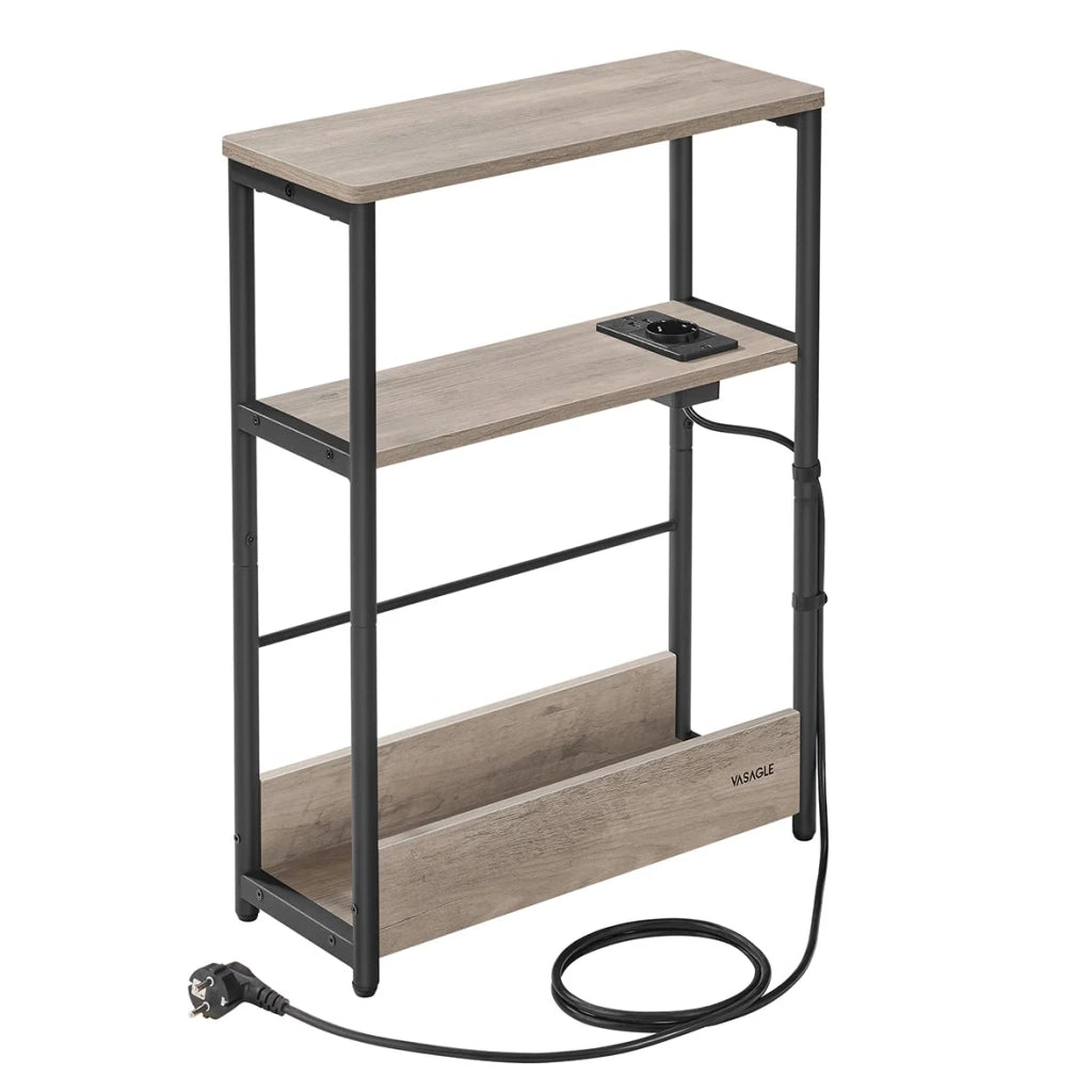 Tavolino sottile con multipresa comodino a 3 ripiani tavolino per piccoli spazi portariviste soggiorno camera da letto ufficio tavolini grigi 12_0007558