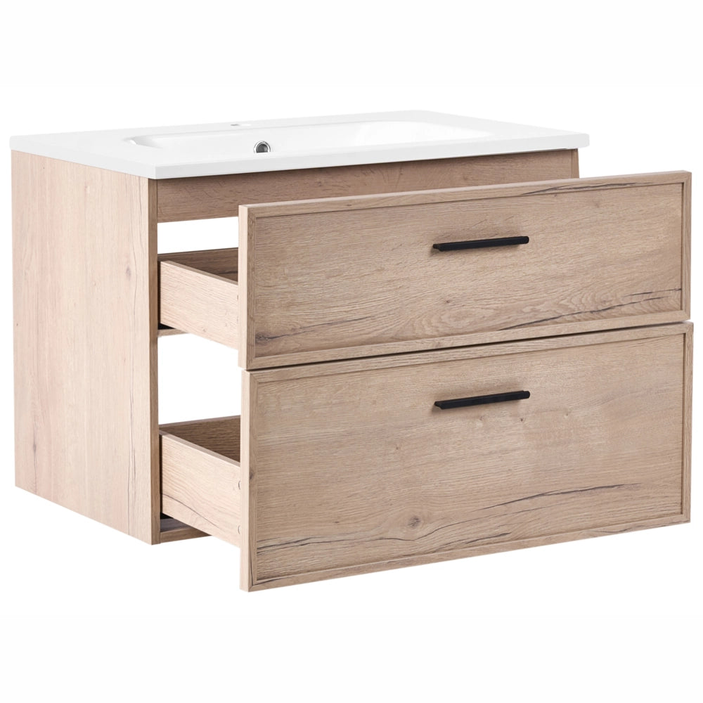 Mobile bagno sospeso con lavabo Frontale in MDF 2 cassetti 80 x 46 cm Marrone chiaro