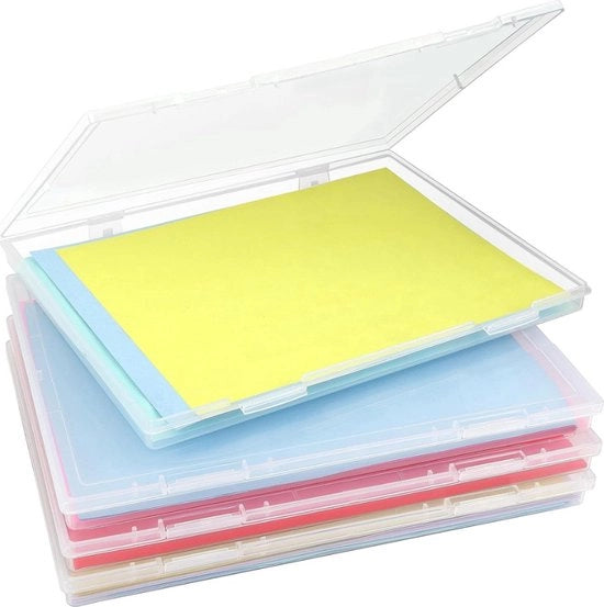 Cassetta di Archiviazione A4 Transparente per Documenti - 4 pezzi - Organizzatore per Documenti, Lettere, Tijdschriften e Progetti per Archiviazione Uffici
