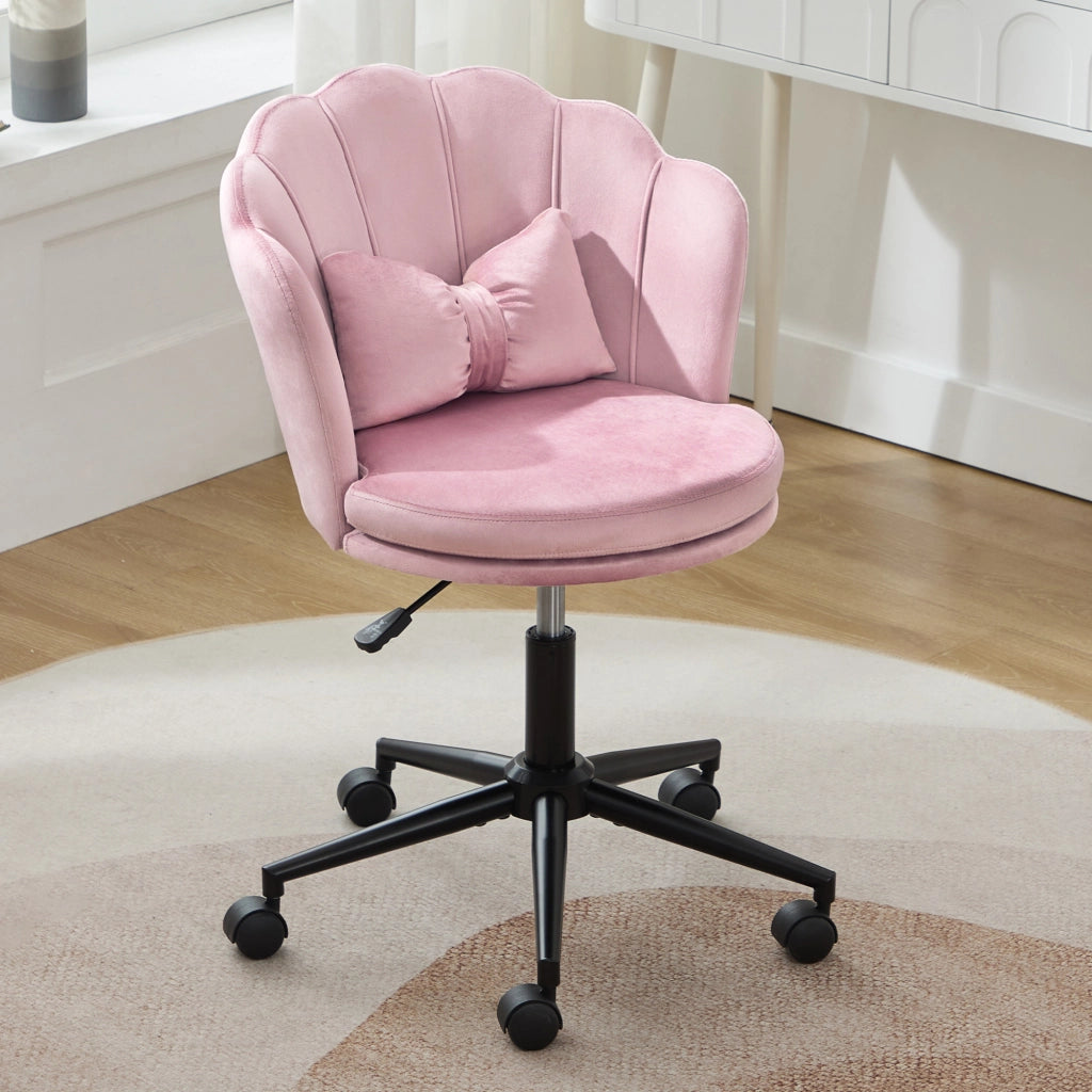 sedia da ufficio girevole regolabile in altezza con cuscino lombare e ruote in velluto rosa 55 Ã— 62 Ã— 73-83 cm