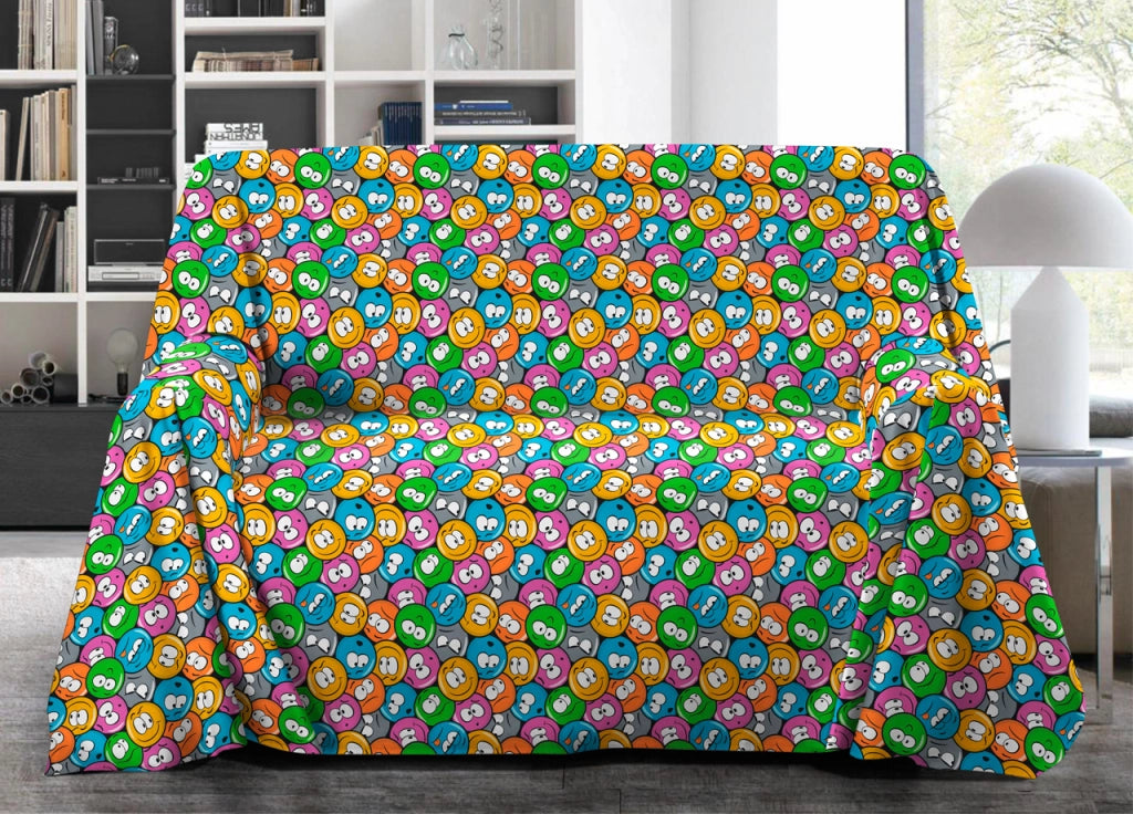 Telo Arredo Granfoulard Copritutto Salvadivano 100% Cotone Disegno Emoji - Matrimoniale - Emoji