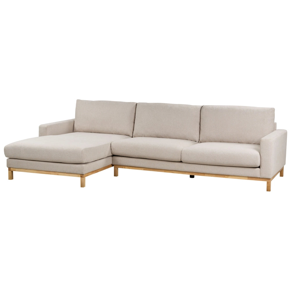 Divano angolare destro Tappezzeria in poliestere beige Gambe in legno Elegante