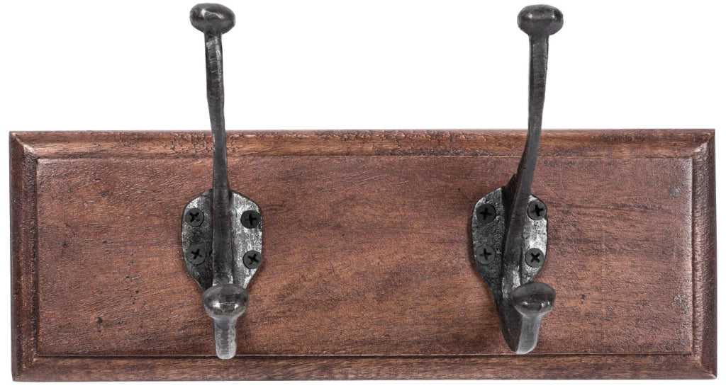 Biscottini Attaccapanni da parete in legno massiccio e ferro forgiato a mano finitura noce 30x11x15 cm