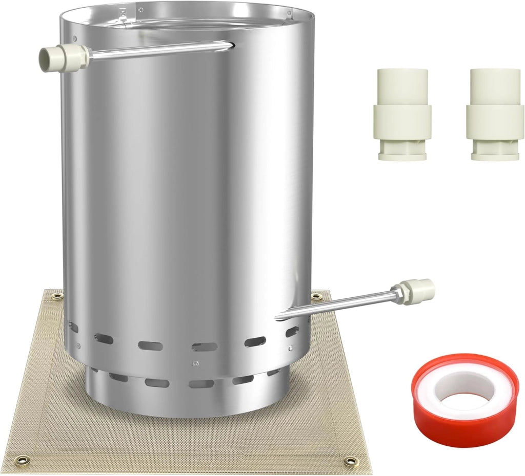 Riscaldatore per piscina con fuoco per piscina, in acciaio inox con spirale di riscaldamento e attacchi da 32/38 mm, riscaldamento a legna da ardere, riscaldato, per piscina