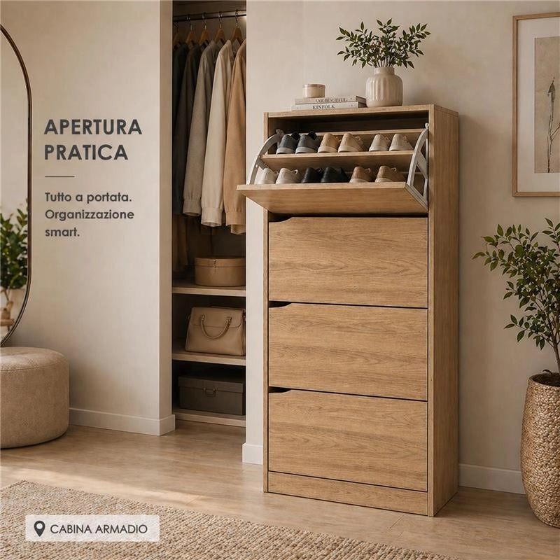 SCARPIERA LINEA HARMON IN LEGNO CON 4 ANTE COLORE ROVERE MISURA 63X24X150 CM