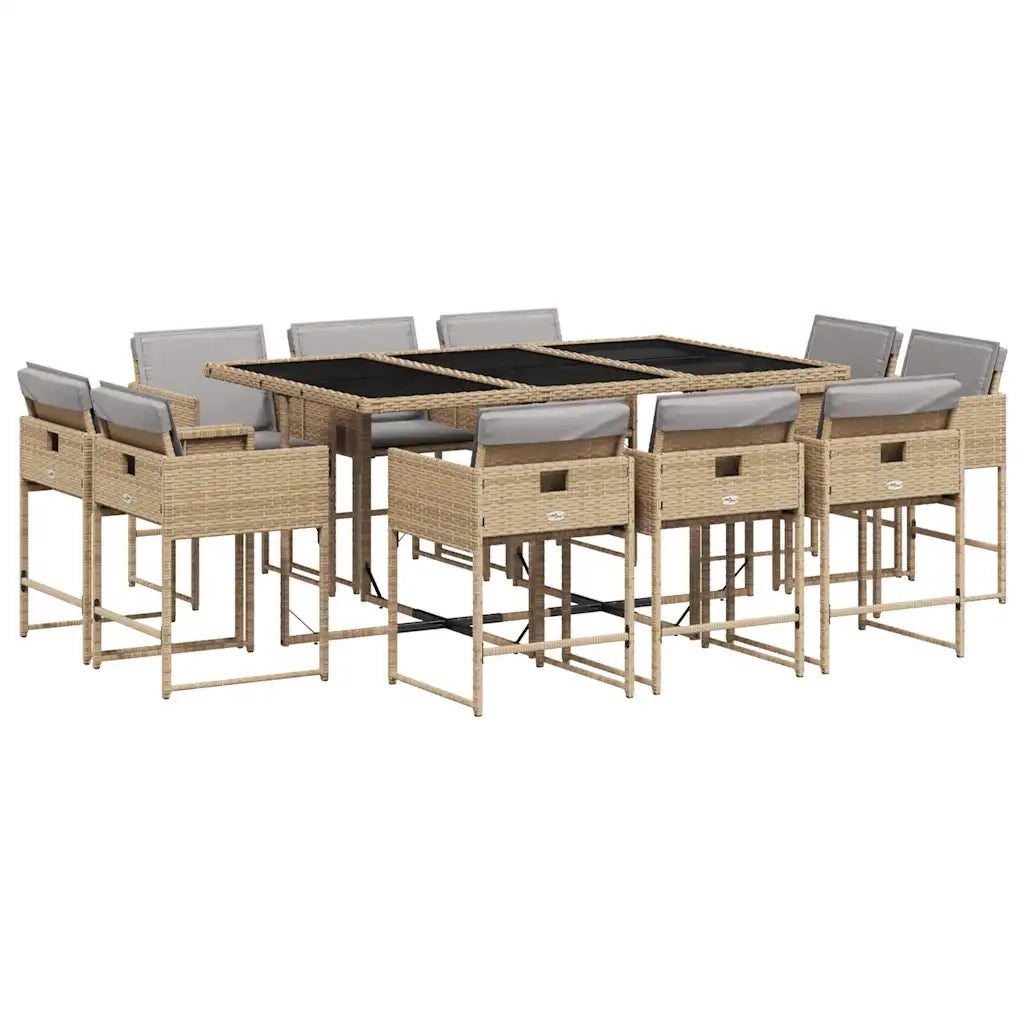 Set Pranzo da Giardino 11 pz con Cuscini Beige Misto Polyrattan 3211392
