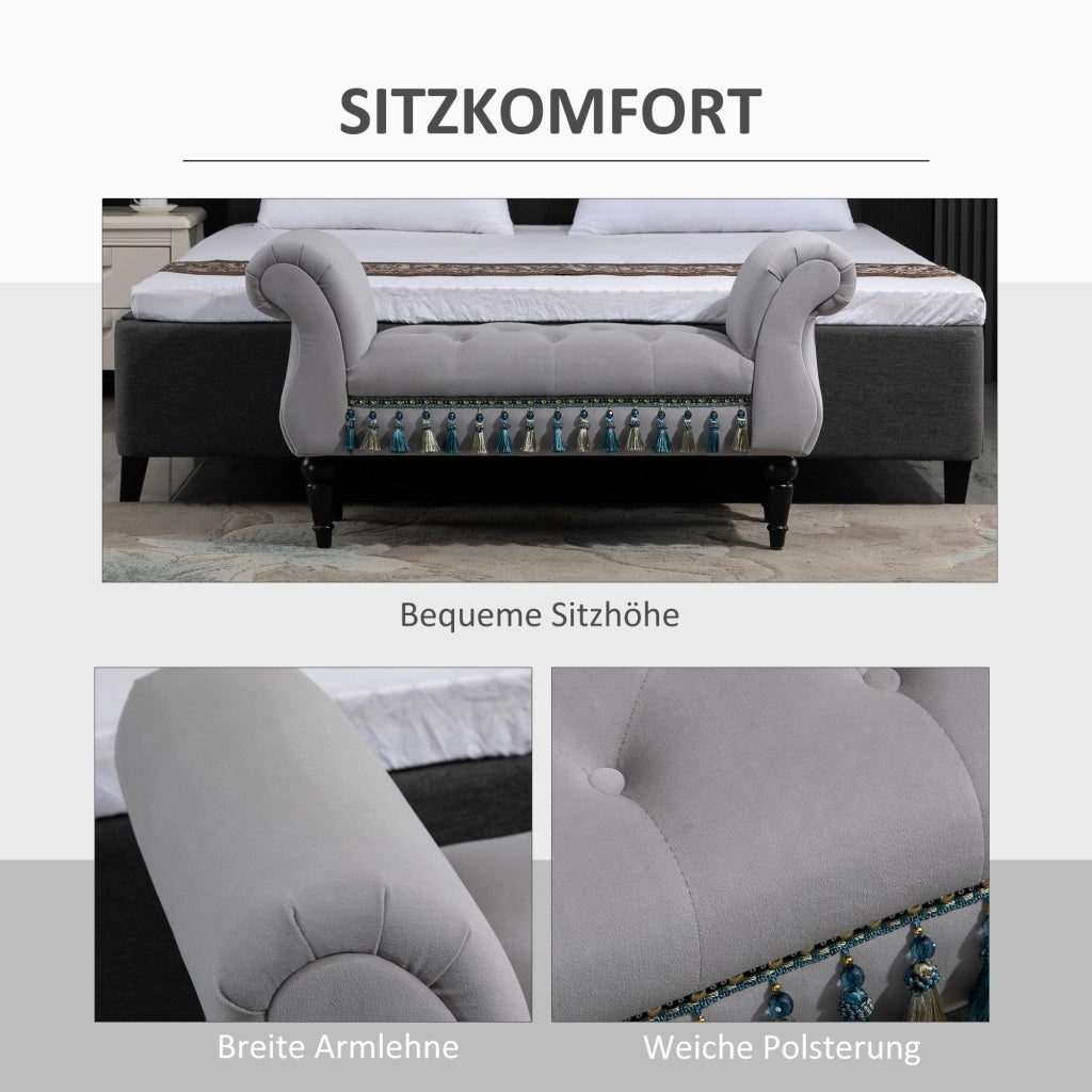 Panca Imbottita con Braccioli e Struttura in Legno ¨C zephmum ¨C Grigio Chiaro 117x40x58