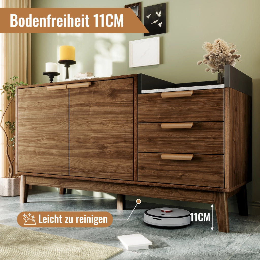 CASSETTIERA 120x40x77 cm in rovere scuro con piano effetto marmo e 3 cassetti