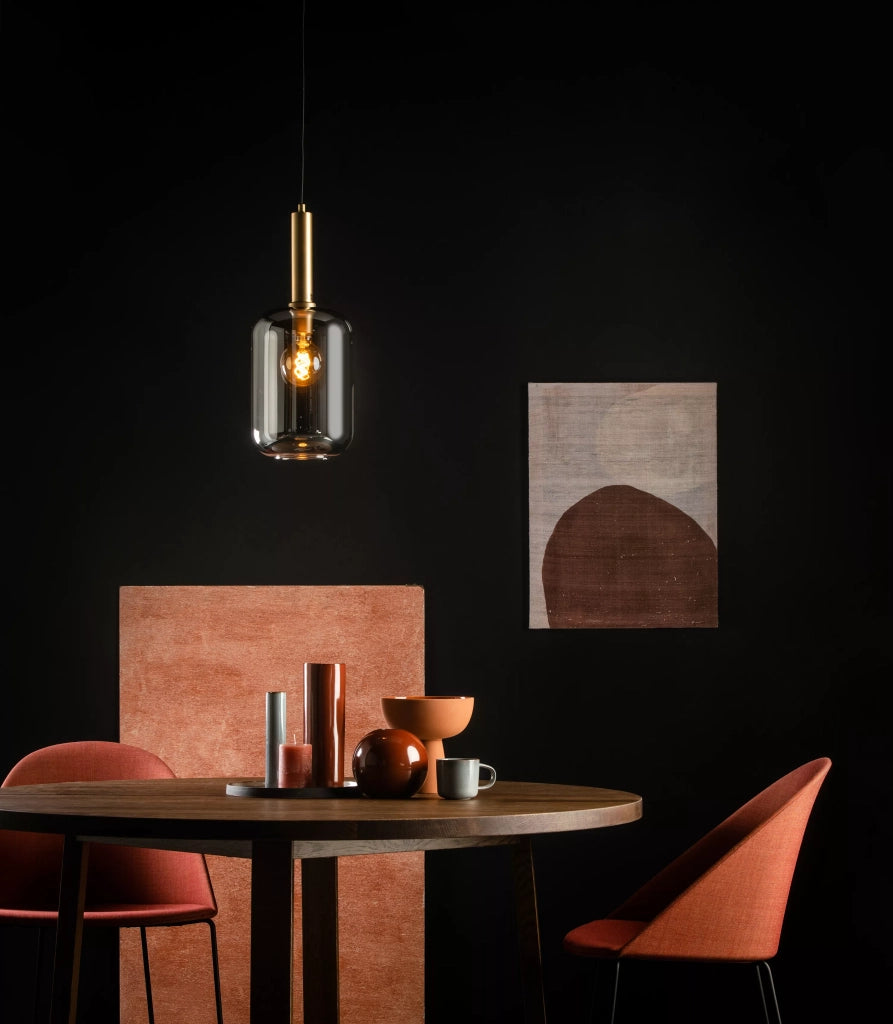 Lampada a sospensione Joanet vetro fumé ottone E27 Lucide
