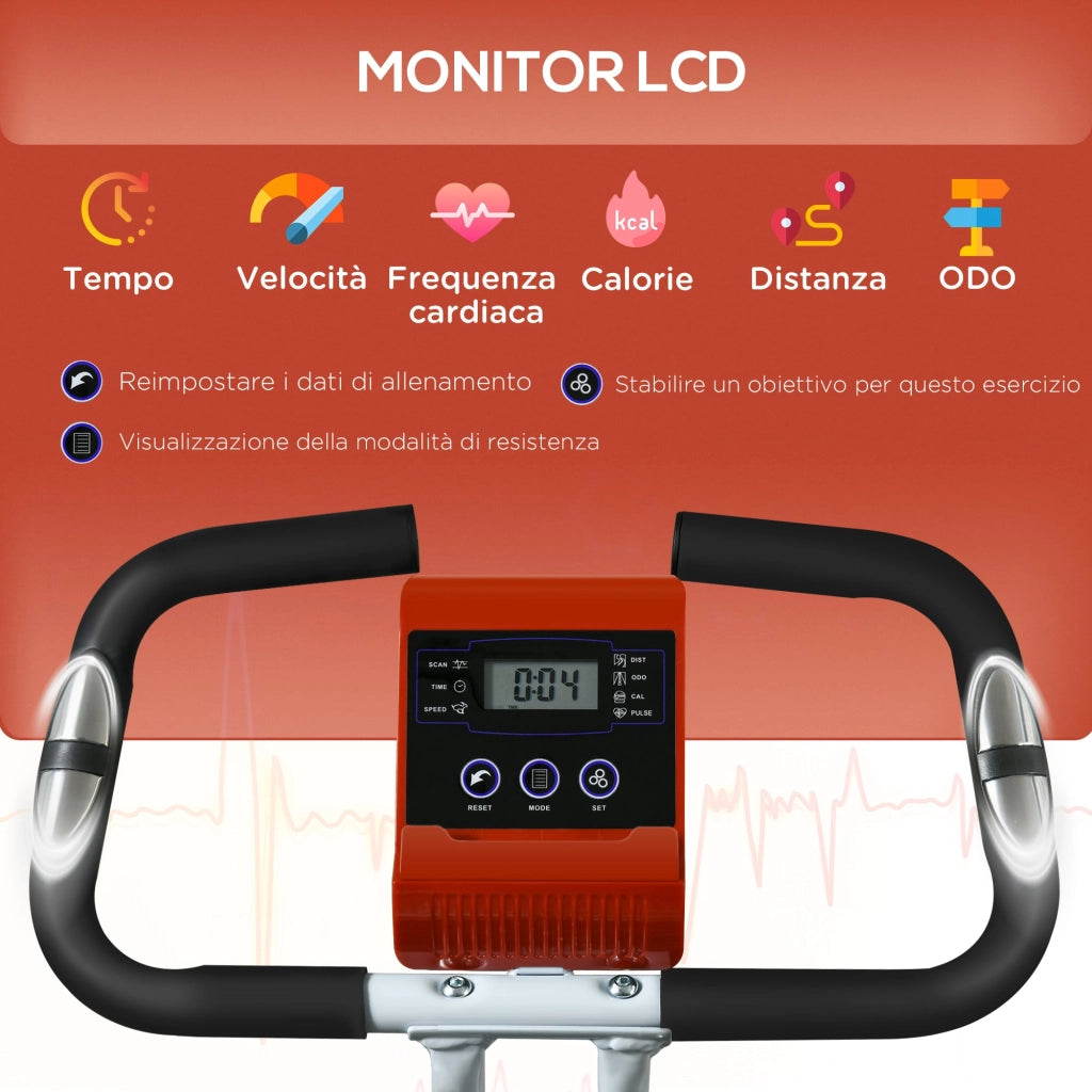 Cyclette Pieghevole Magnetica 8 Livelli Display LCD 97x43x110 cm Rosso