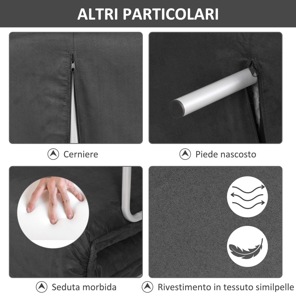Divano Letto 2 Posti in Similpelle e Acciaio ¨C zephmum ¨C Grigio, 105x80x78 cm