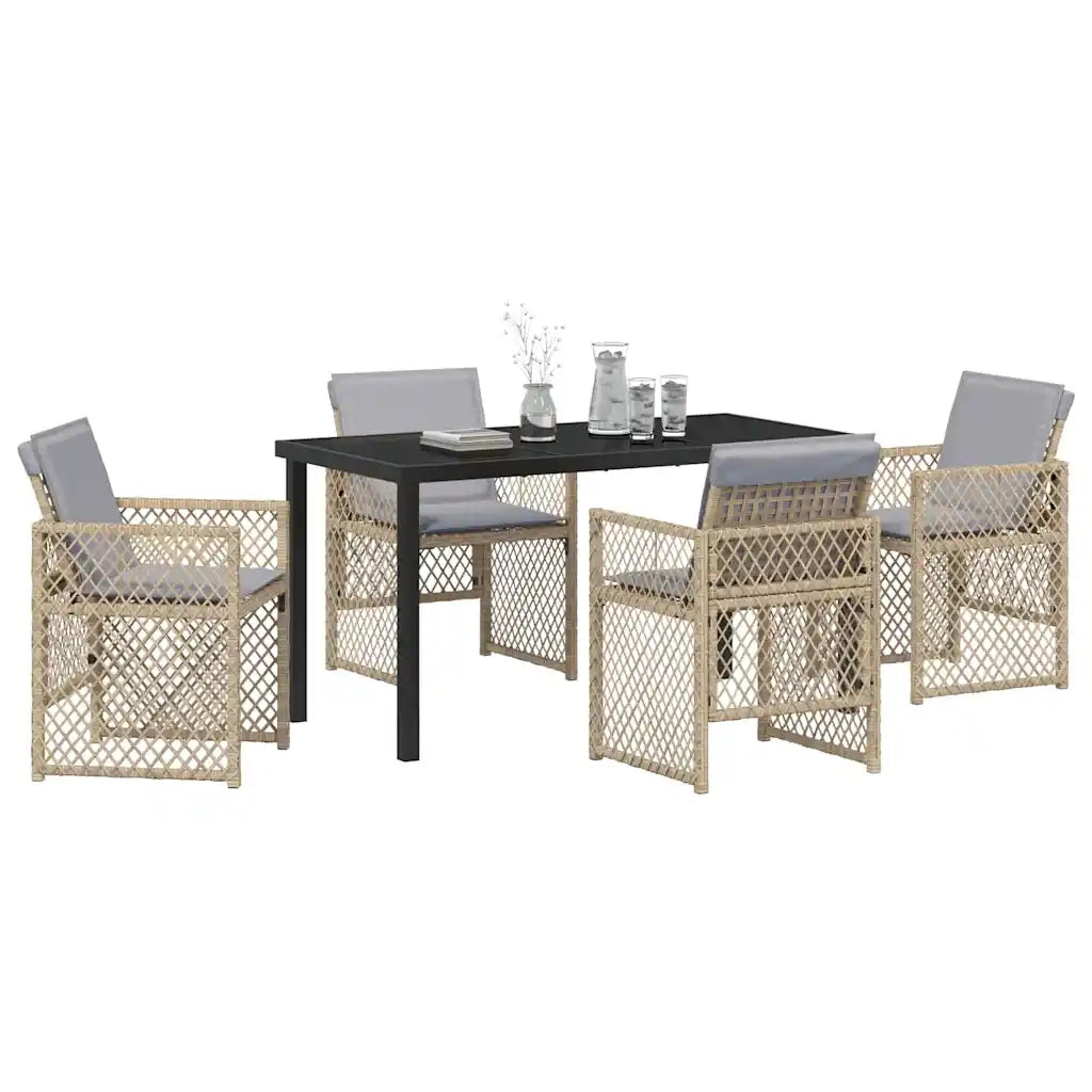 Set da Pranzo per Giardino 5 pz | Set Salotto da Giardino Beige polyrattan