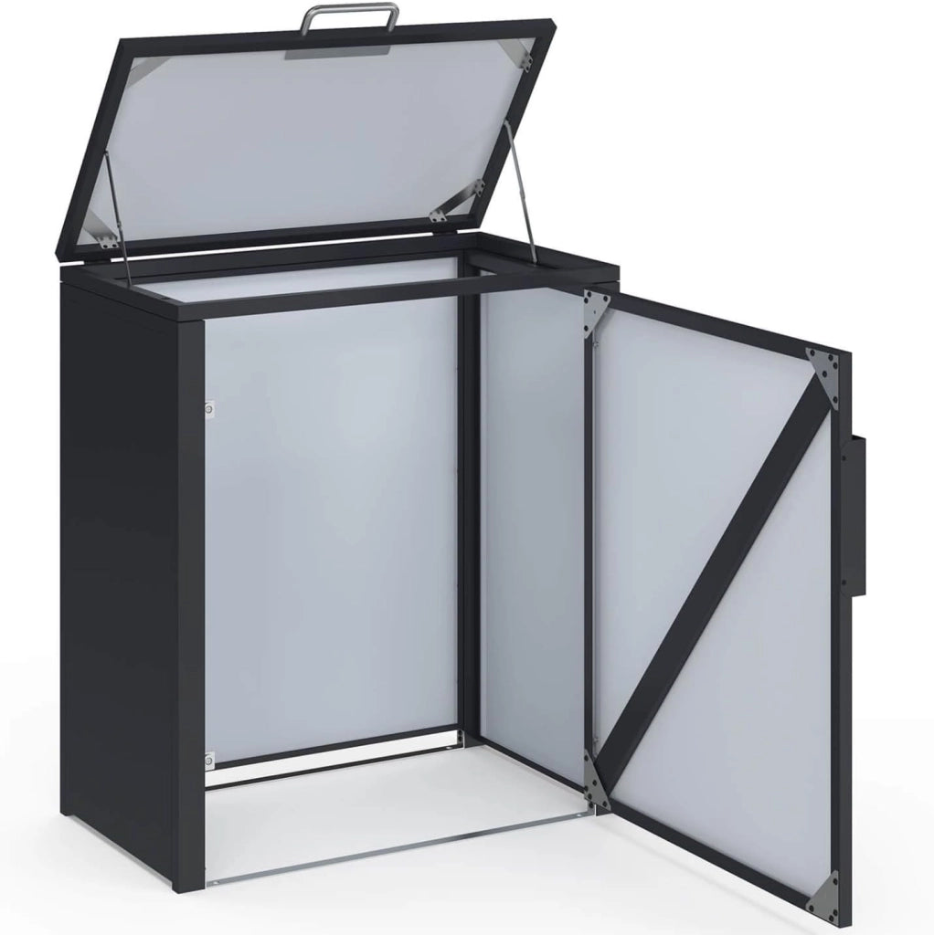 Armadio da Giardino in Metallo 70 x 40 x 80 cm Grigio Antracite con Tetto sollevabile, Doppia Anta e ripiano