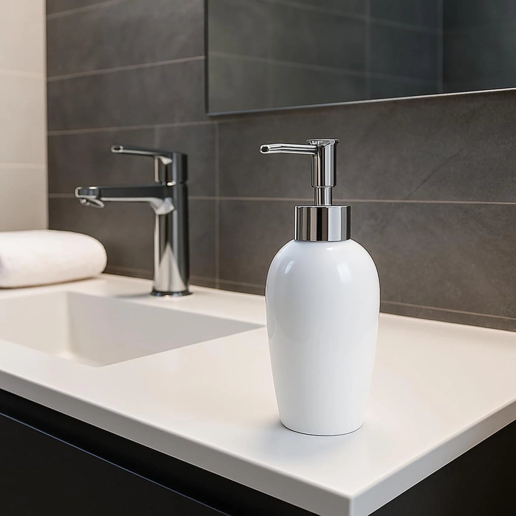 Labor Dispenser Sapone Liquido in Ceramica Bianca – Serie Plain