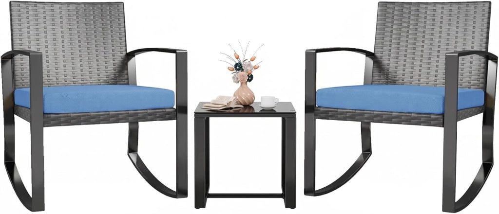 Set di Mobili da Balcone,Set Tavolino e Sedie da Giardino,Set di Mobili da Giardino in Rattan,2 Sedie da Esterno e 1 Tavolino,per Giardino Cortile Piscina (Blu)