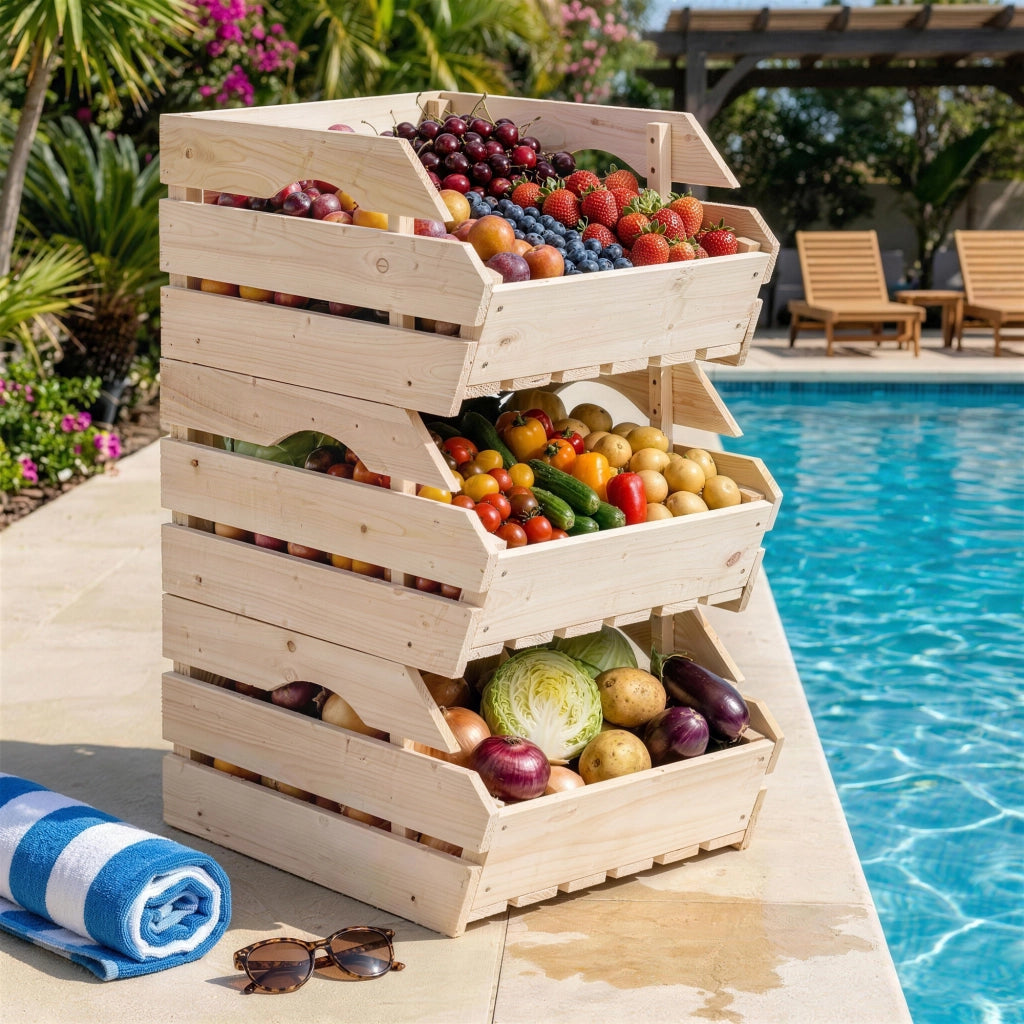 Tavolino da frutta in legno a 3 piani ¨C zephmum ¨C 27x37.5x60cm naturale