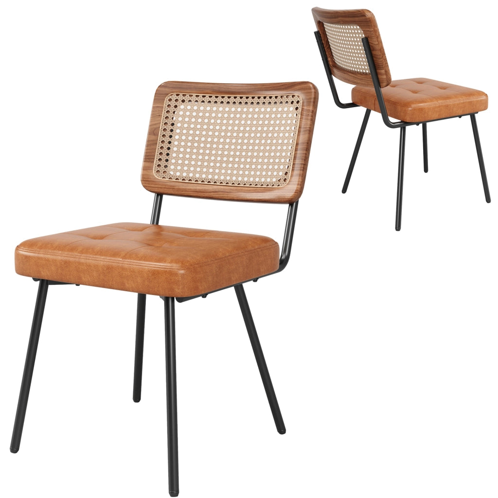 Sedia da pranzo ergonomica in PU e rattan PE marrone
