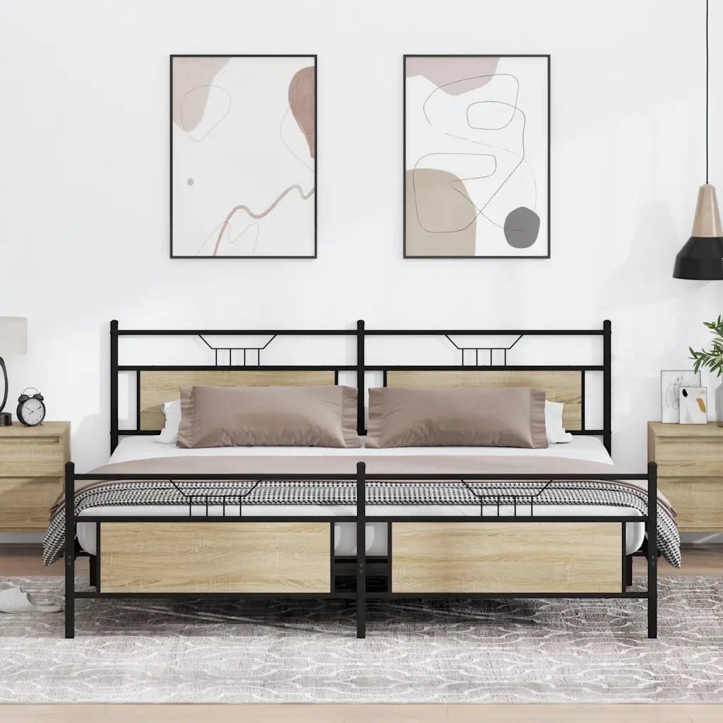 Letto matrimoniale | Letto per adulti | Giroletto senza Materaso in Metallo Rovere Sonoma 200x200 cm