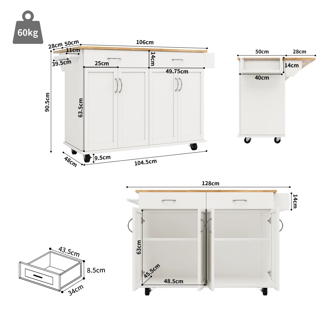Isola Cucina Multifunzionale ¨C MINIMAL ¨C Bianco, Legno, 106x50x90.5cm