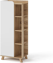Mobiletto bagno Karen, Sonoma/Bianco, 50 x 128 cm con anta e vani a giorno, per la conservazione di articoli da bagno e asciugamani