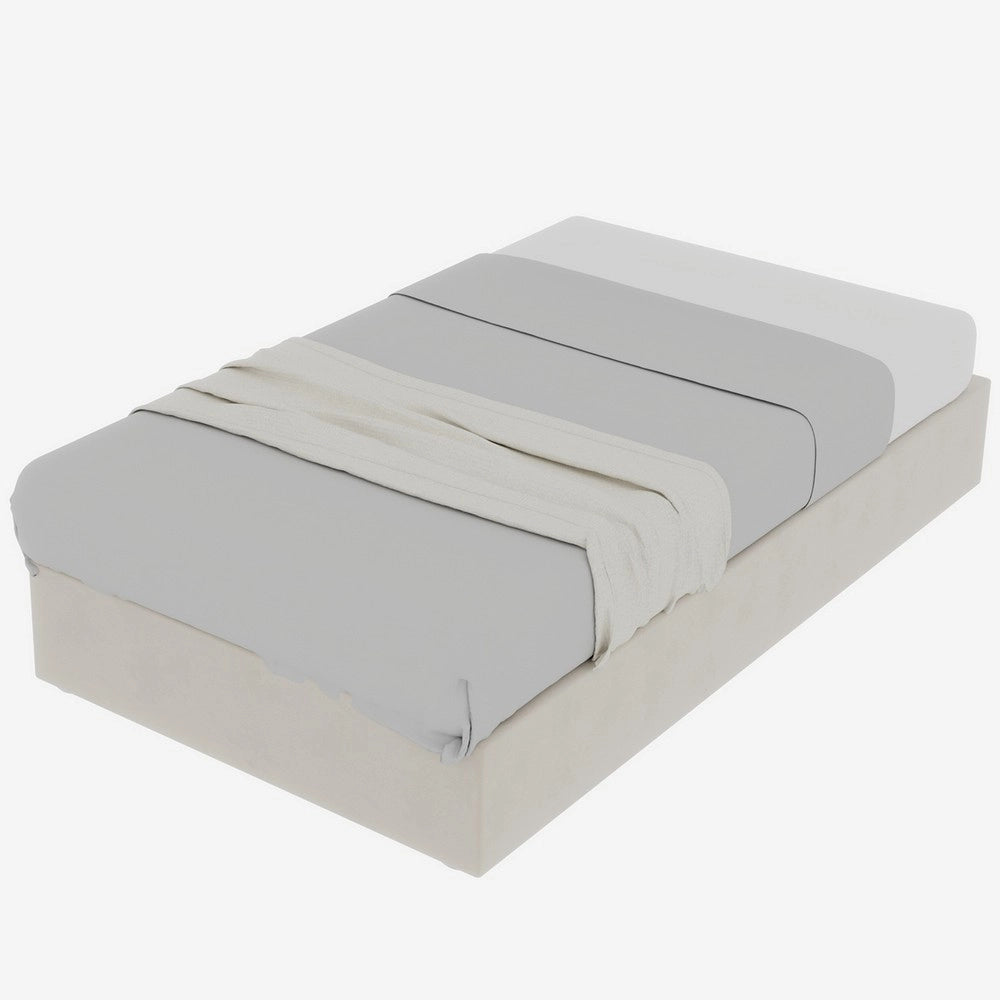 Letto Contenitore Singolo Imbottito ¨C MINIMAL ¨C Beige, Velluto, 90x200, Senza Testiera