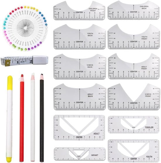 T-shirt Uso Stencil 57 Pezzi - Stencil PVC - Istruzioni Invisibili - Linea Guida per la Sartoria - Attrezzo Preciso - Ideale per Progetti Creativi - Linea Guida per la Sartoria - Codice: 57 pezzi - Materiale: PVC - Dimensioni:  (specifiche tecniche)