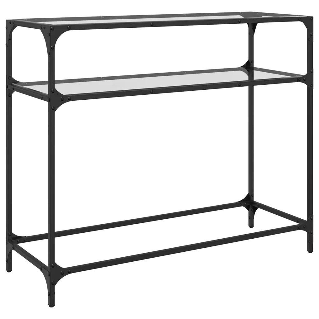 Tavolino Consolle | Tavolo d'Ingresso Piano Vetro Trasparente 98x35x81cm in Acciaio