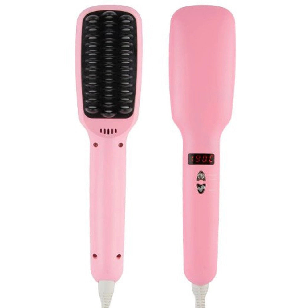Trade Shop - Spazzola Ionica Elettrica Riscaldante Lcd Snoda Liscia Capelli Lisci 2 In 1 Ptc -