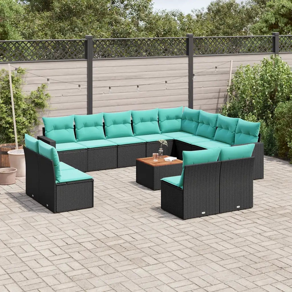 Set Divani da Giardino 13pz con Cuscini Nero in Polyrattan 3256701